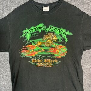 2005 Daytona Beach Bike Week Skeleton Flaming Motorcycle T Shirt‎ Mens Large